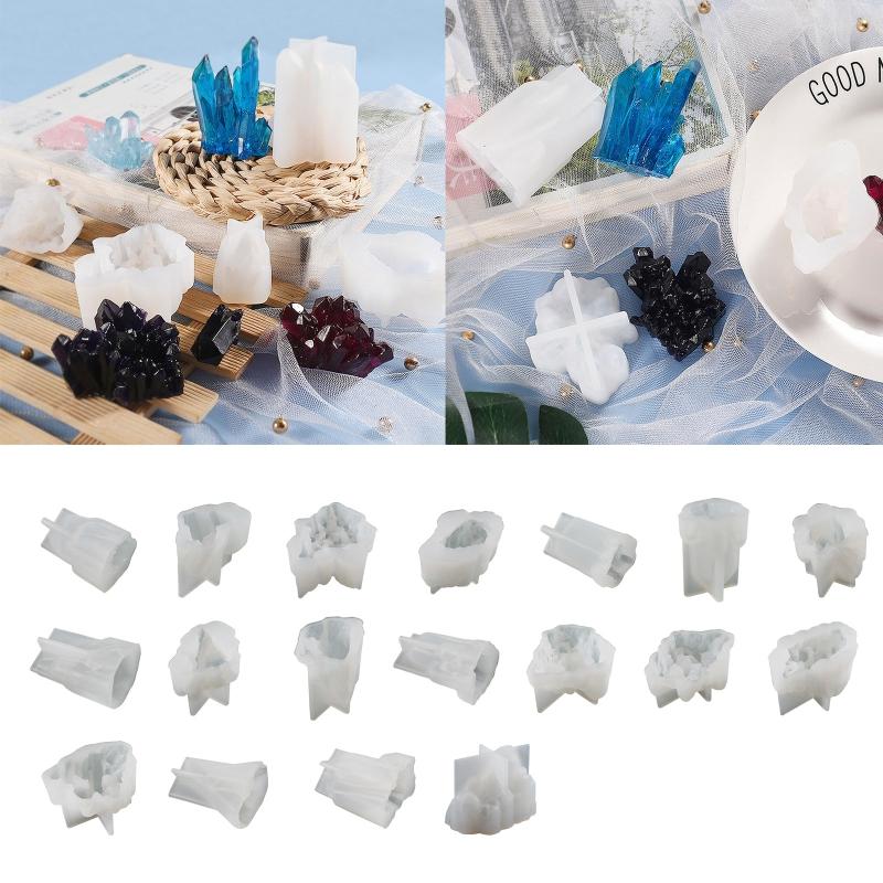 18 Styles Ice Cluster Ornament Epoxy Crystal Cluster Mould Rockery Stone Ice Crystal Pillar Candle Silicone Mould