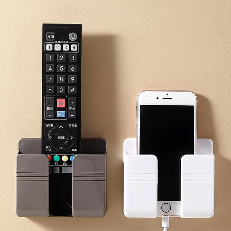 TV Remote Control Wall Mounted Storage Box Multifunction Punch Free Organizer DIY Mobile Phone Plug Charging Holder Stand