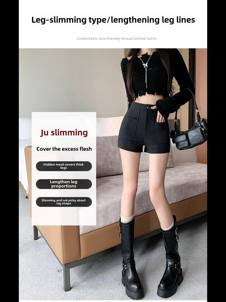 Women's High-Waist Black Suit Shorts, New for Autumn/Winter 2023 - Sexy Wide-Leg Boot Pants