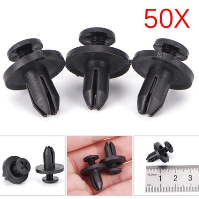 50Pcs 6 Mm Auto Car Bumper Fender Retainer Push Black Plastic Clips Fasteners