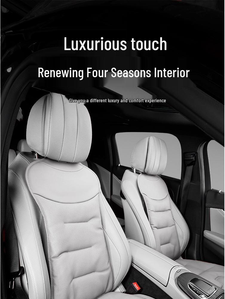 Universal Ventilated Car Seat Cushion for BMW, Mercedes-Benz & Xiaomi - Four Seasons, Lumbar Support, Rear Integrated, Single Driver Seat.