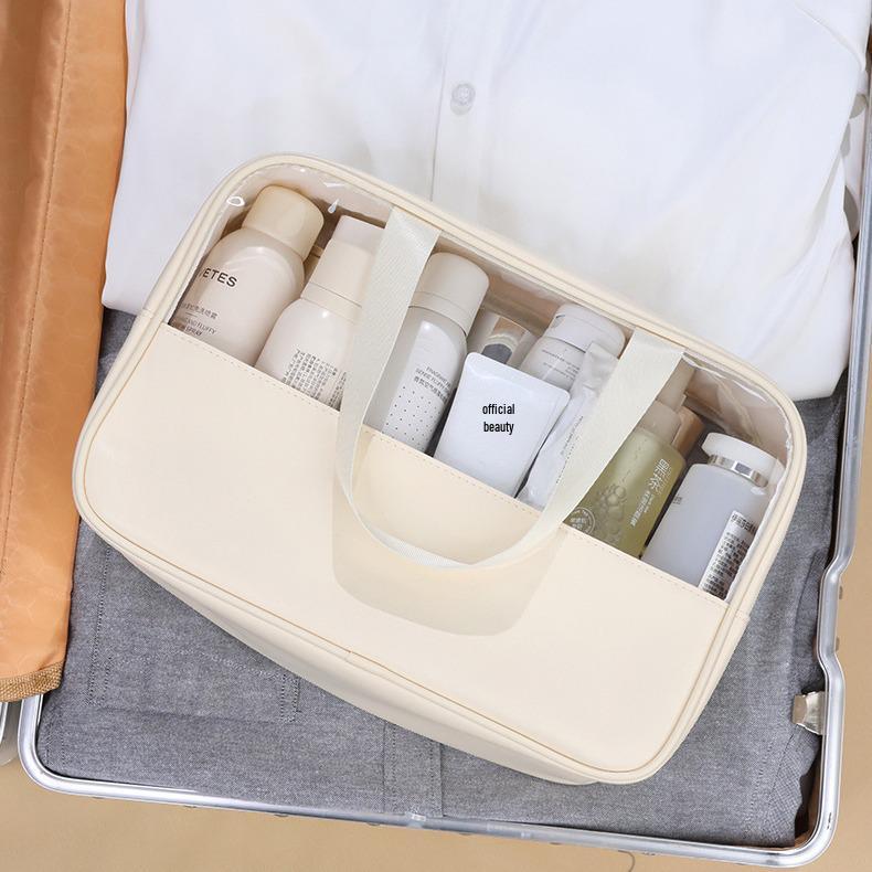 Patchwork Transparent PU Waterproof Toiletry Bag - Large Capacity & Travel-Friendly.