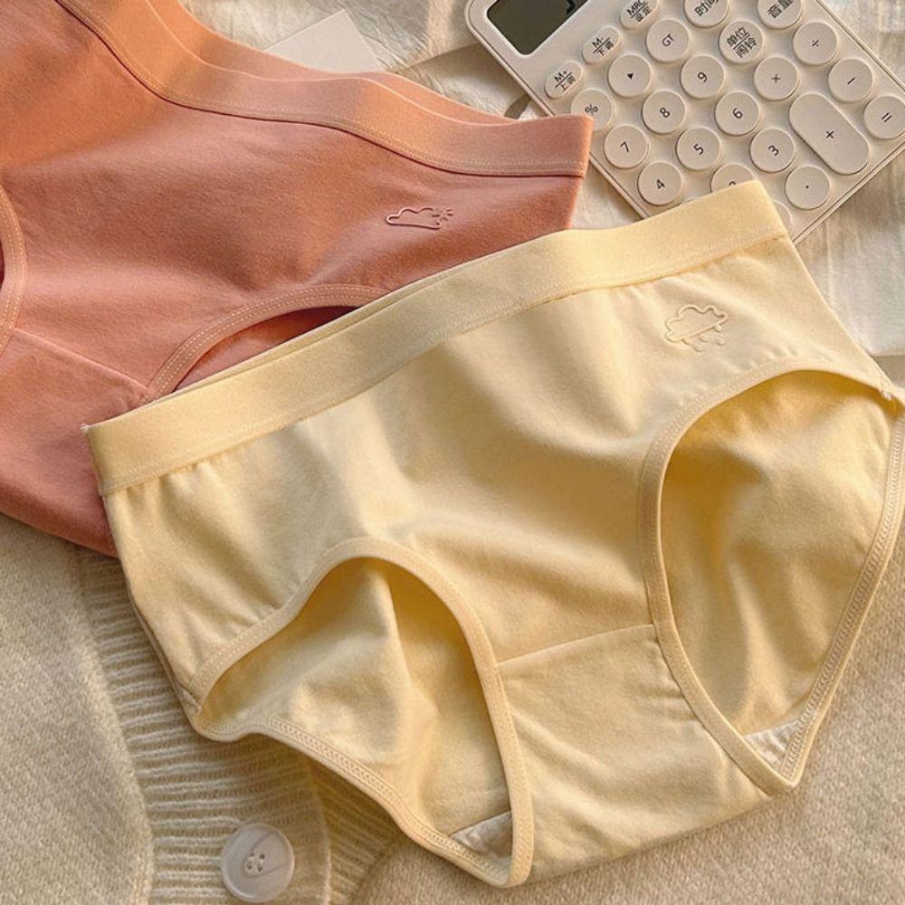 5Pcs Weather Pattern Solid Color Panties Mid Waist Underwear for Women Simple Seamless Briefs  Lady