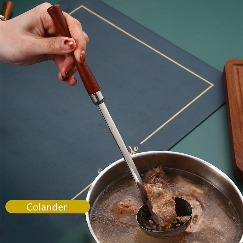 Long Wooden Handle Skimmer Soup Spoon Ladle Serving Tablespoons Stainless Steel Tableware Kitchen Items All with Free Shipping