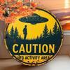 JIVIKA Retro Alien UFO Caution Metal Tin Sign 8x12 Inch Retro Vintage Funny Warning Wall Decor Waterproof for Kitchen Bedroom Office G