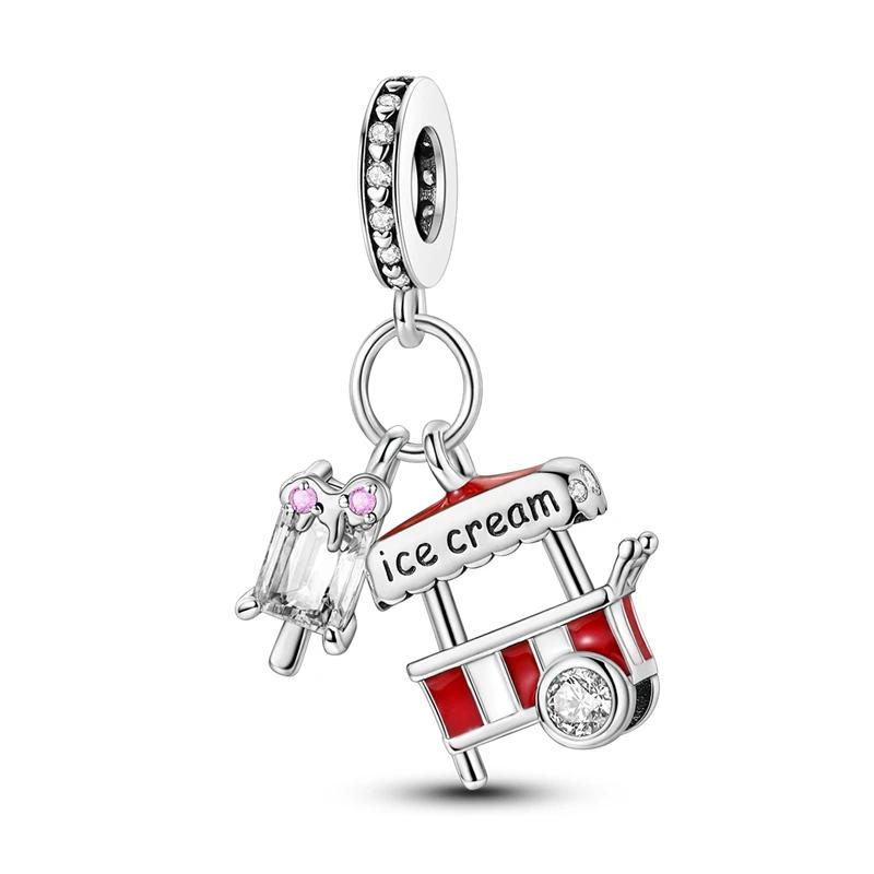 Copper Plated Summer Red Ice Cream Truck Pendant Beads Fit Charms Plataoriginal Bracelet Beads Women Jewellery Making