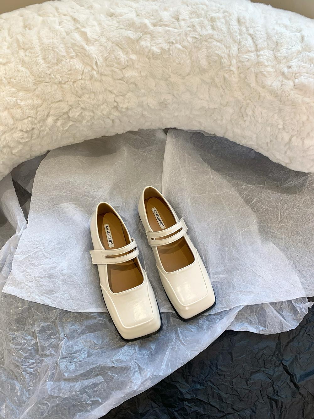 Мода Квадратный носок Женские лоферы Модные туфли на плоской подошве Низкий каблук Черный — фото 8