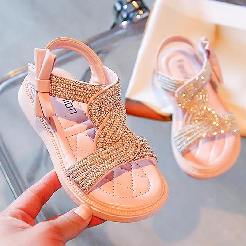 Girls' Sandals  Summer New Fashion Pearl Rhinestone Children‘s Roman Beach Shoes Baby Girls Princess Sandals