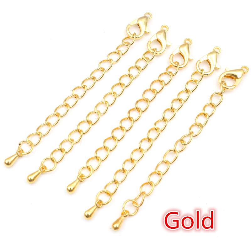 10pcs 50 70mm Gold Silver Plated Extended Extension Tail Chain Lobster Clasps Connector For DIY Necklace Jewelry Making Findings