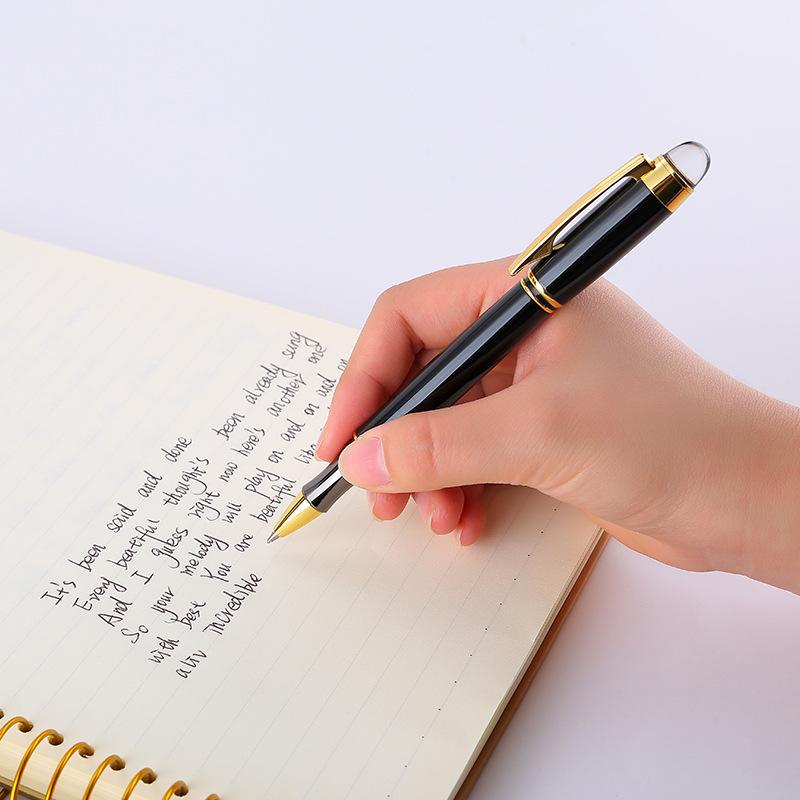Insert Metal Signature Pen Business Gift Ballpoint Pen Rotating Pen Cap Crystal Head Top Black Ink Logo Printing
