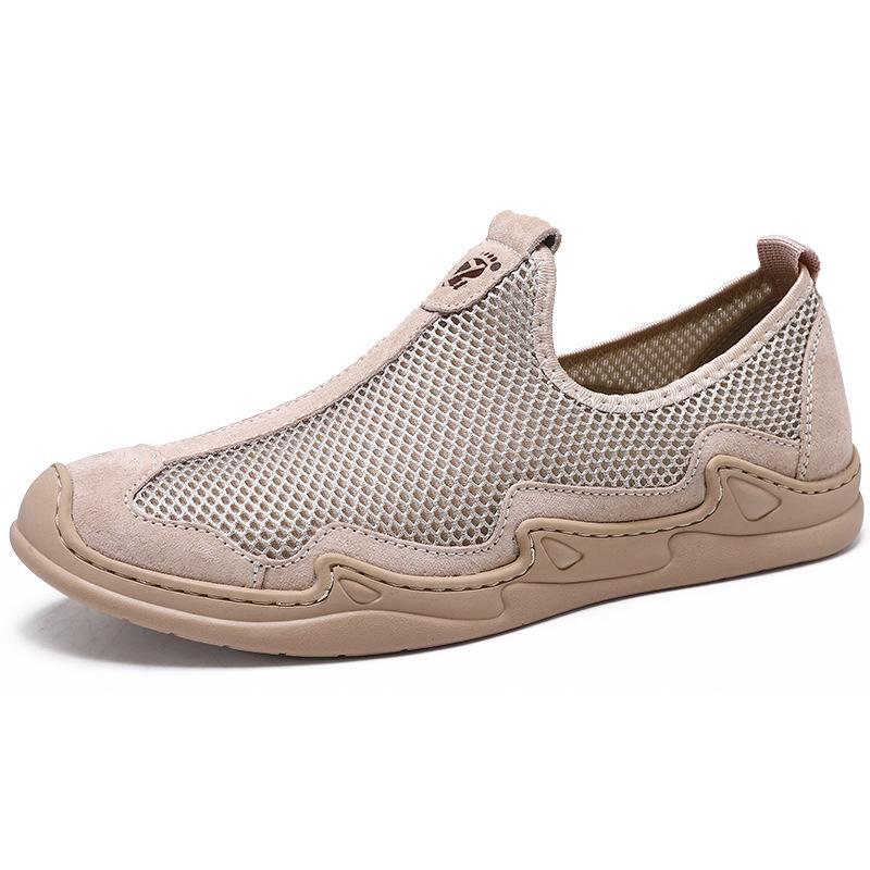 

Мужские кожаные летние дышащие полые кроссовки для отдыха с сетчатой поверхностью Мужские кроссовки с большой сеткой и дышащей сеткой 44 песочный