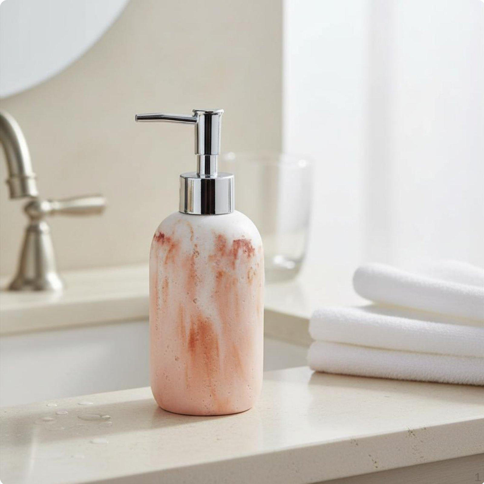 Travertine Style Soap Dispenser Resin Marble Pattern Lotion Bottle Elegant Design Stone Texture Pump Brown Yellow
