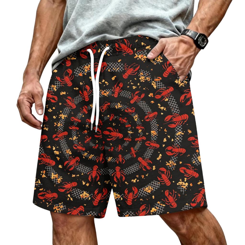 Men's Hawaiian Print Mesh Shorts with Drawstring Elastic Waist for Summer Beach