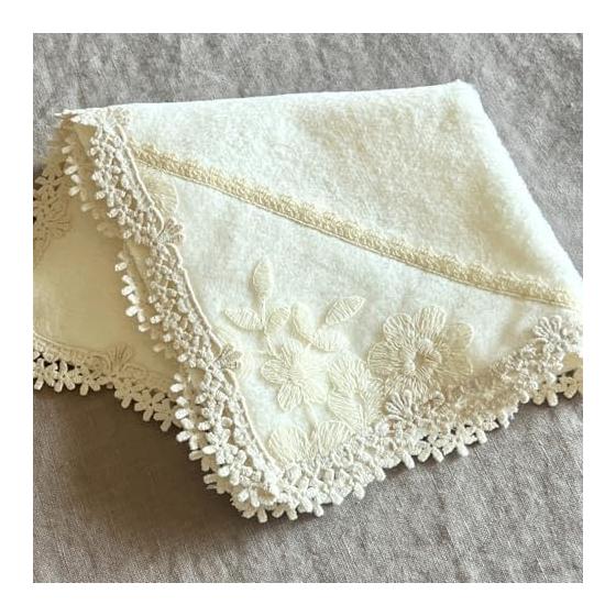 Vivienne Hand Towel 30x30cm Ivory Cotton Bijou Series Lace Embroidery