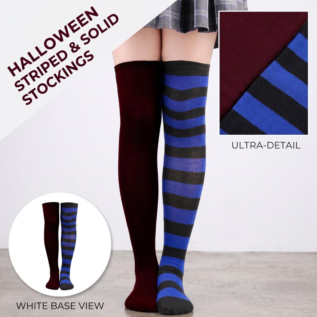 Damen Halloween Kniestrümpfe mit breiten Streifen, Colorblock-Muster für Kostümparty