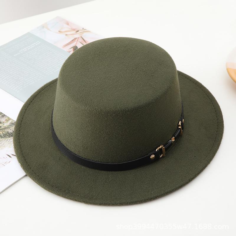 Autumn and Winter New Retro British Style Flat Top Hat Couple Men and Women Gentleman Hat Stage Performance Small Brim Fashion Hat