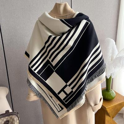 Striped Double-Sided Imitation Cashmere Scarf Women'S Air Conditioner Shawl Outer Cape Dual-Purpose Warm Thickened Scarf