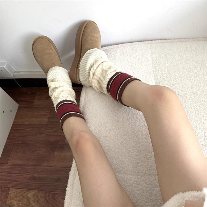 Winter Snow Boot Sock Leg Warmers Women Thermal Knit Leggings JK Uniform Cable Stitch Mid Calf Stacked Socks Y2K Style