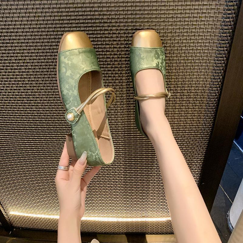 Medium Word with Thick Heel Single Shoes Women's Spring Cheongsam Shoes Square Head Medium Heel Mary Jane Shoes