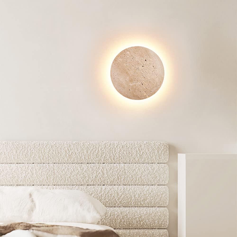 15W LED Natural Stone Wall Sconce 5.9" Nordic Modern Round Marble Wall Mounted Light Fixture Hardwired Indoor Vintage Farmhouse Bedroom Wall Lamp for