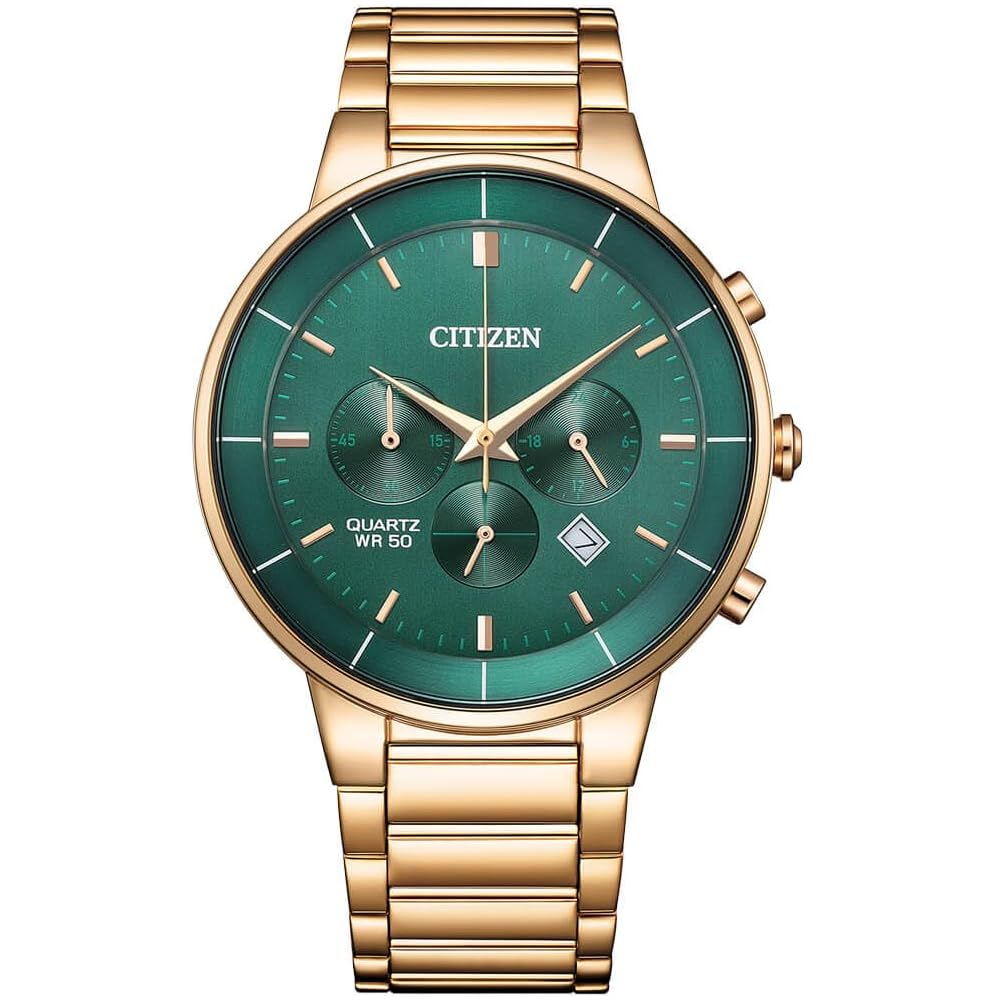 Citizen Chronograph Quartz Men s Watch AN8223-54X Green Rose Gold Stainless Steel