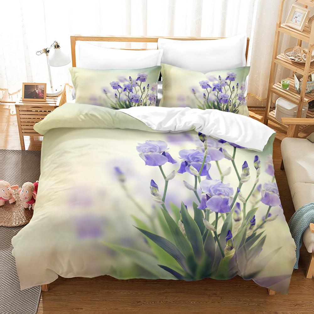 Flowers Bedding Set 3D Printed Blue Pink Colorful Comfortable Brushed King Queen Twin Size Duvet Cover Set For Birthday Gift