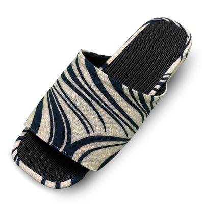 Edoten Men's Room Slippers, Made In Japan with Misugi Black Charcoal Tatami Mats, Open Front, EVA Sole, Hand-Printed, Flowing Water Beige, Size L