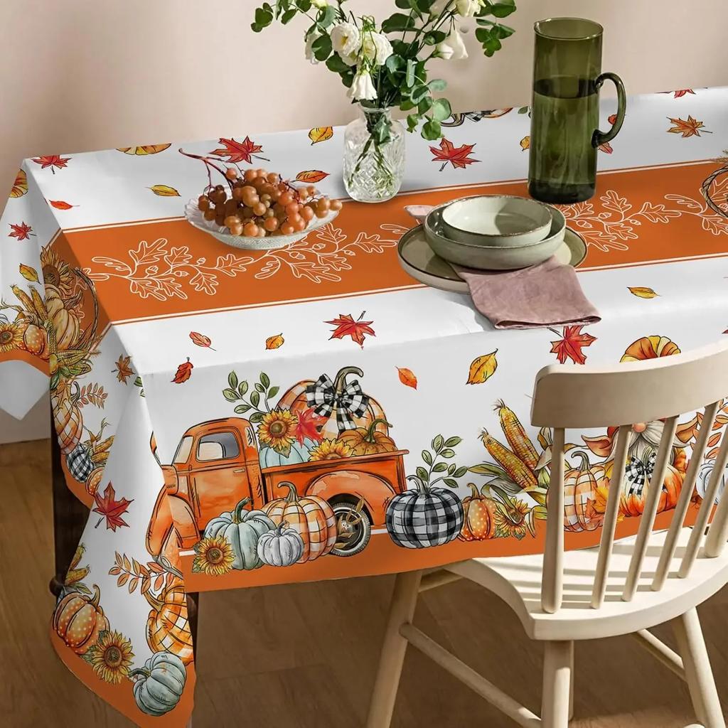 Rectangle Fall Thanksgiving Pumpkin Truck Tablecloth Dining Table Decor Waterproof Tablecloth for Table Holiday Party Decoration