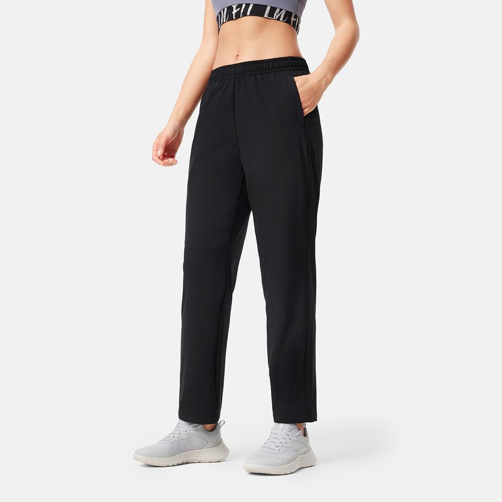 Li Ning Fitness Series Casual Simple Solid Color Straight Leg Knitted Sports Pants Women pants Black AYKV096-1