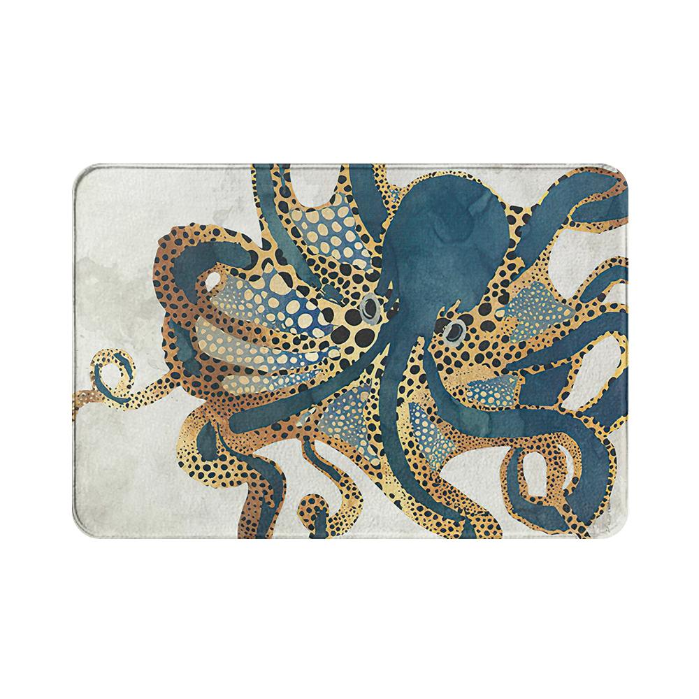 Sea Creatures Octopus Sea Life Nautical Blue Door Mats Kitchen Floor Bath Entrance Rug Mat Absorbent Indoor Bathroom doormat