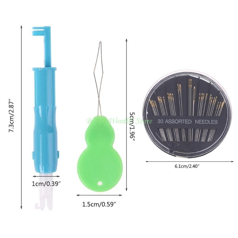 24TE 3pcs Automatic Needle Threader 10pcs Gourd Shaped Threaders with 30pcs Assorted Size Hand Sewing Needles Threading Device