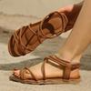Fashion Classic Brown Cross Straps Sandals Women 2025 Summer Bohemia Flat Heels Beach Shoes Women Lihgt Weight Driving Shoes Size 36-43