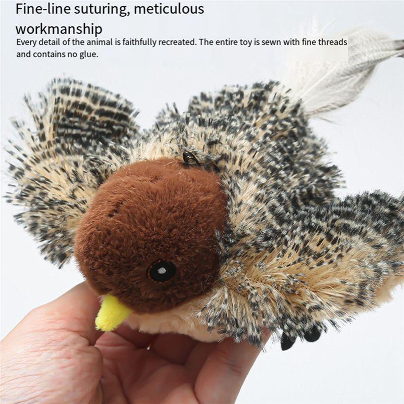 ABIY Remote Control Interactive Cat Lying Bird Flapping Wings Sparrow Catnip Vivid Chirping Simulation Bird Cat