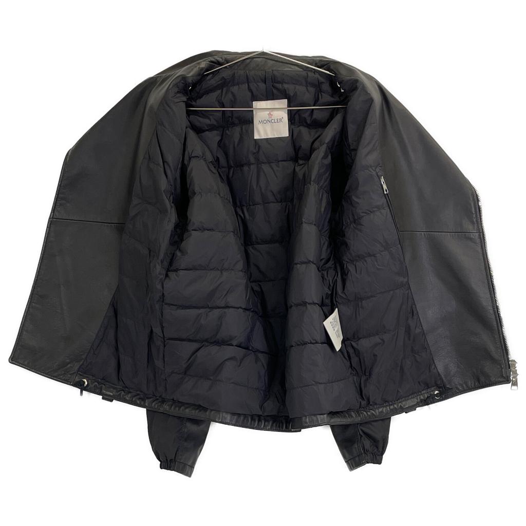 MONCLER [Good Condition/Domestic Regular] MASSART Lamb Leather x Nylon Double Riders Jacket 4 blackUsed