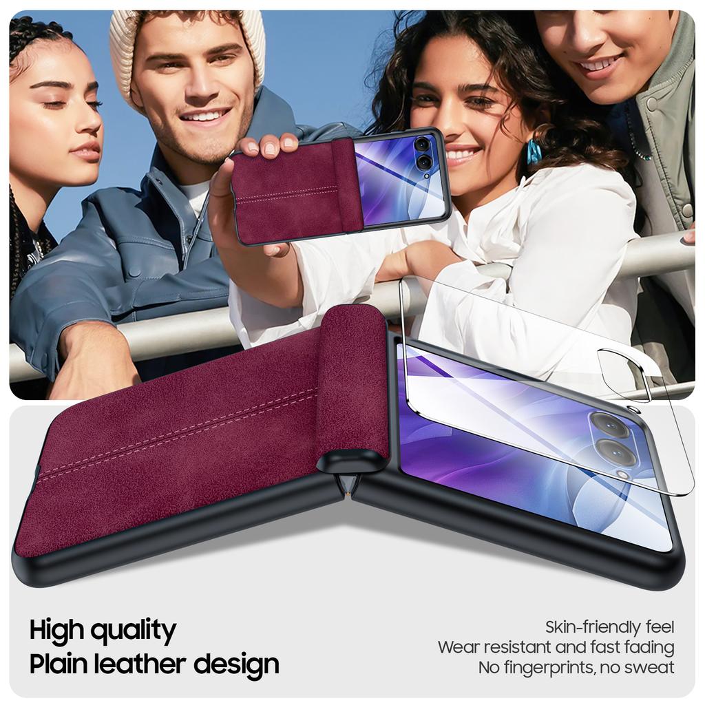 for Motorola Razr Ultra 2024 Case/Razr 50 Ultra Case,Built-in Screen Protector & Hinge Protection & Ultra Thin PU Leather Matte PC Phone Case-Rose Red
