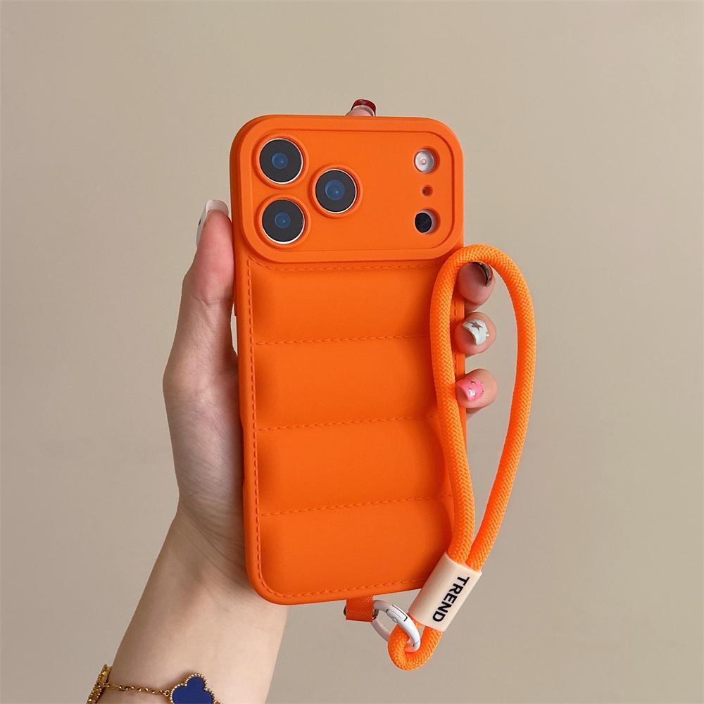 

М який пуховик Силіконовий чохол Для iPhone 17 16 15 14 13 12 11 Pro Max Plus Air Ударостійкий Захист камери Ремінець на зап ястя Чохол iPhone 13 помаранчевий