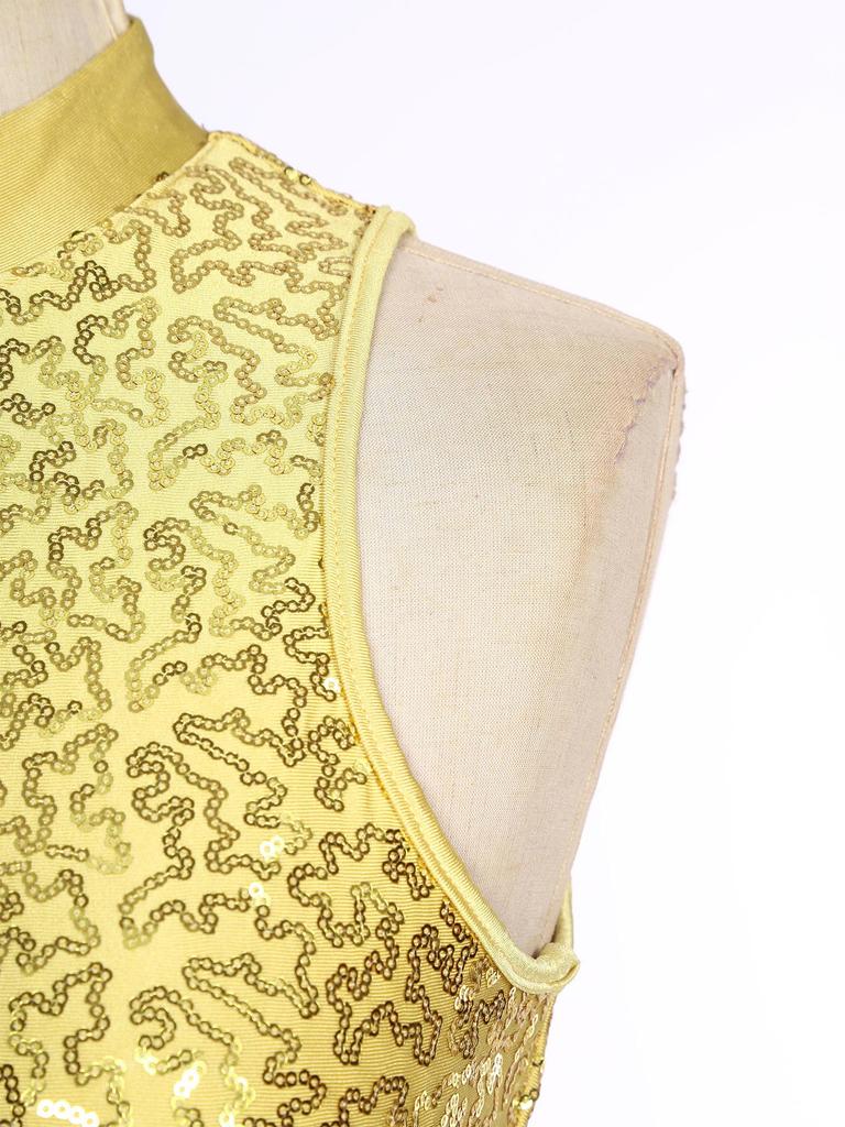 Maillot de corps brillant à paillettes et franges pour femme Trou de serrure Sans manches Dos nu à franges Costume de performance de danse
