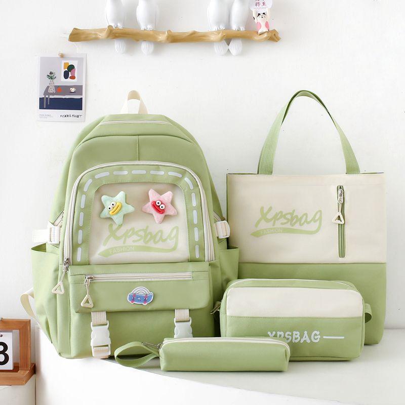 4pcs Set Large Capacity Backpack for Girl Boy Elementary School Fresh Bag Cute and Versatile Backpack for Junior High School Students