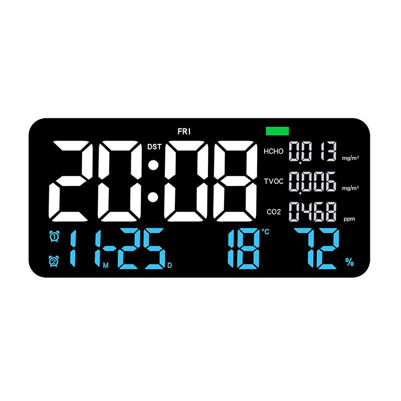 LED Multi-functional Digital Wall Clock Formaldehyde/ CO2/ TVOC Display Indoor Decorative Clock with Remote Control Countdown