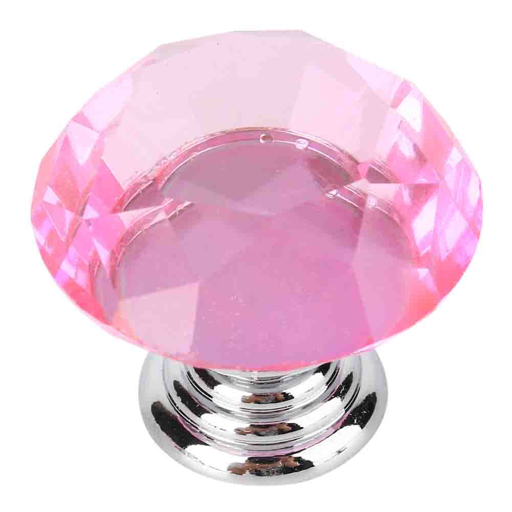 

30mm Pink Glass Handle Knob, 10pcs Kitchen Cabinet Drawer Door Knobs, Shiny and Elegant, Premium Zinc Alloy Base,