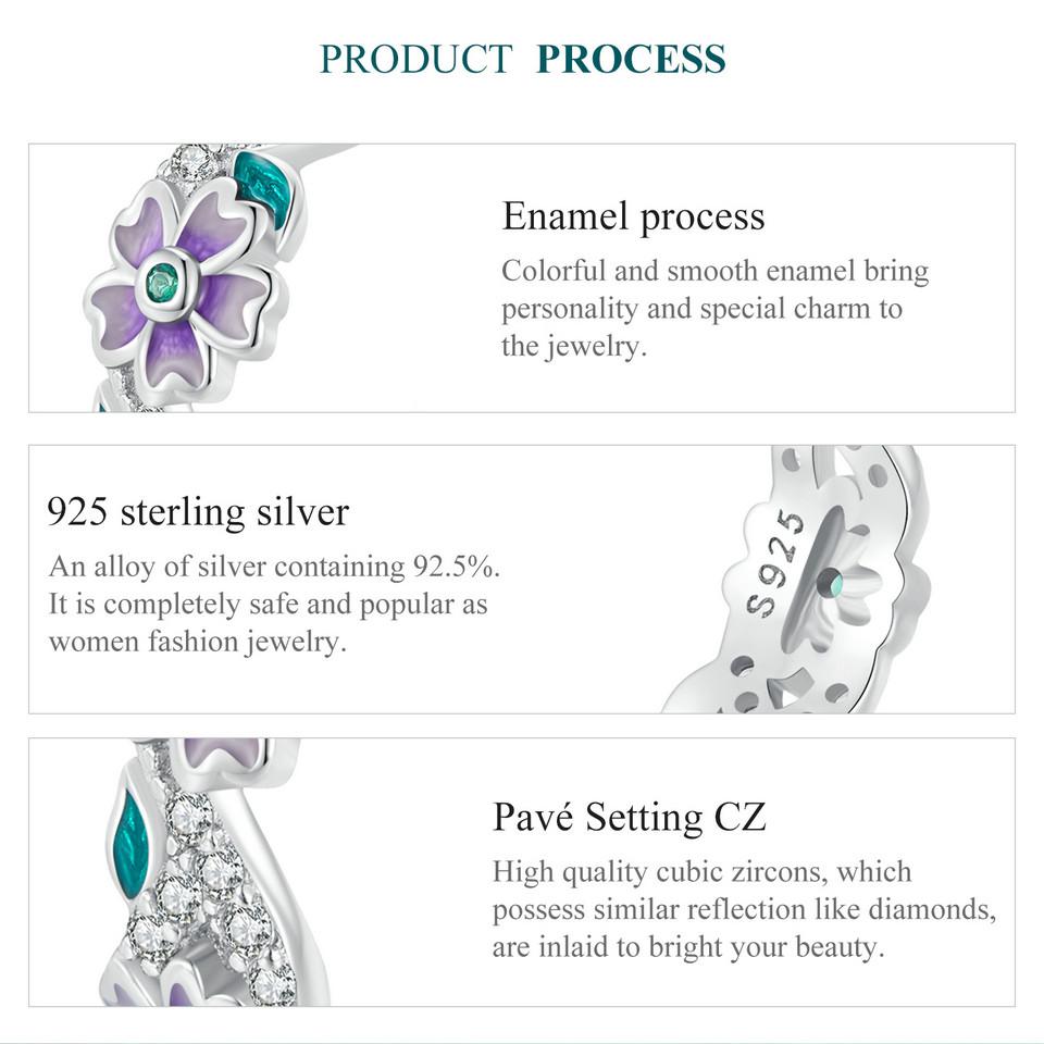 BAMOER 925 Sterling Silver Purple Wreath Ring Flower Finger Ring Original Design Fine Jewelry Gift for Women Party