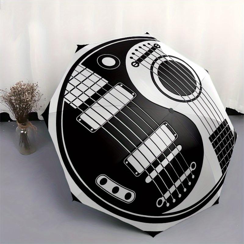 Yin Yang Guitar Musician Sticker Decal LaptopPhone Case Window Wall DecorUmbrella, Portable 3-Fold Compact Umbrella for Men & Women Gift
