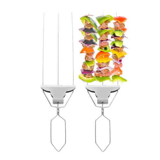 3-Prong BBQ Skewers Set Stainless Steel Grill Skewers with Push Slider Bar Dishwasher Safe Three-Prong Kabob Sticks for Meat Veggies Shrimp