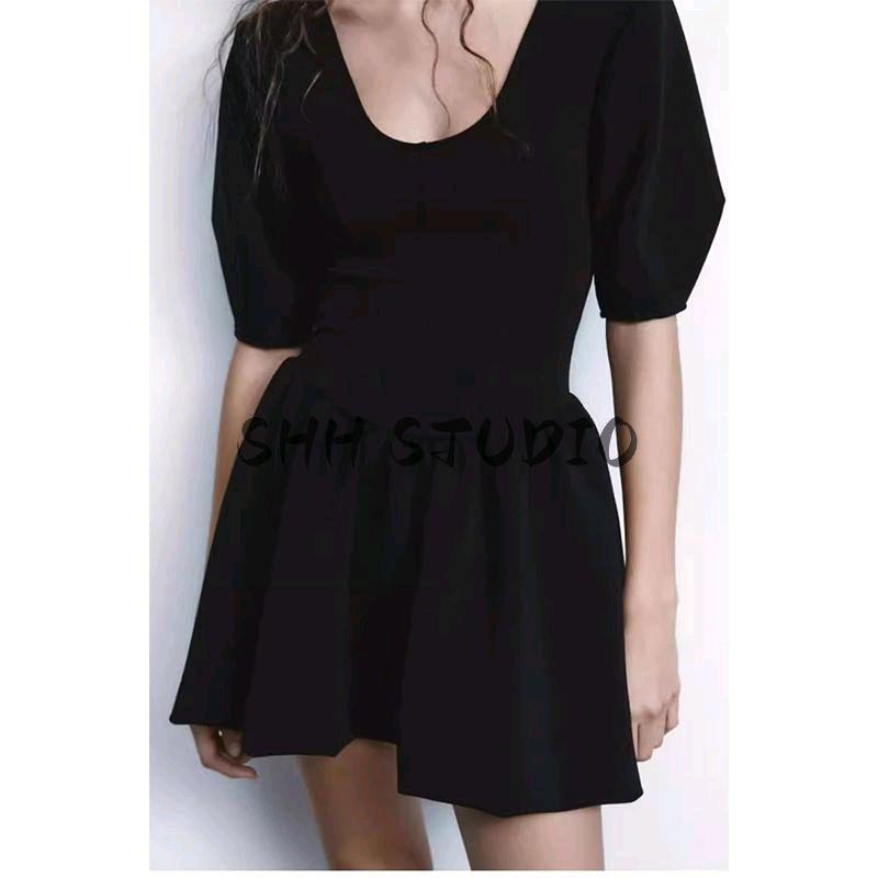 Spring New Women's Clothing French Socialite Style round Neck Puff Sleeves Waist Trimming Short Dress 5584316