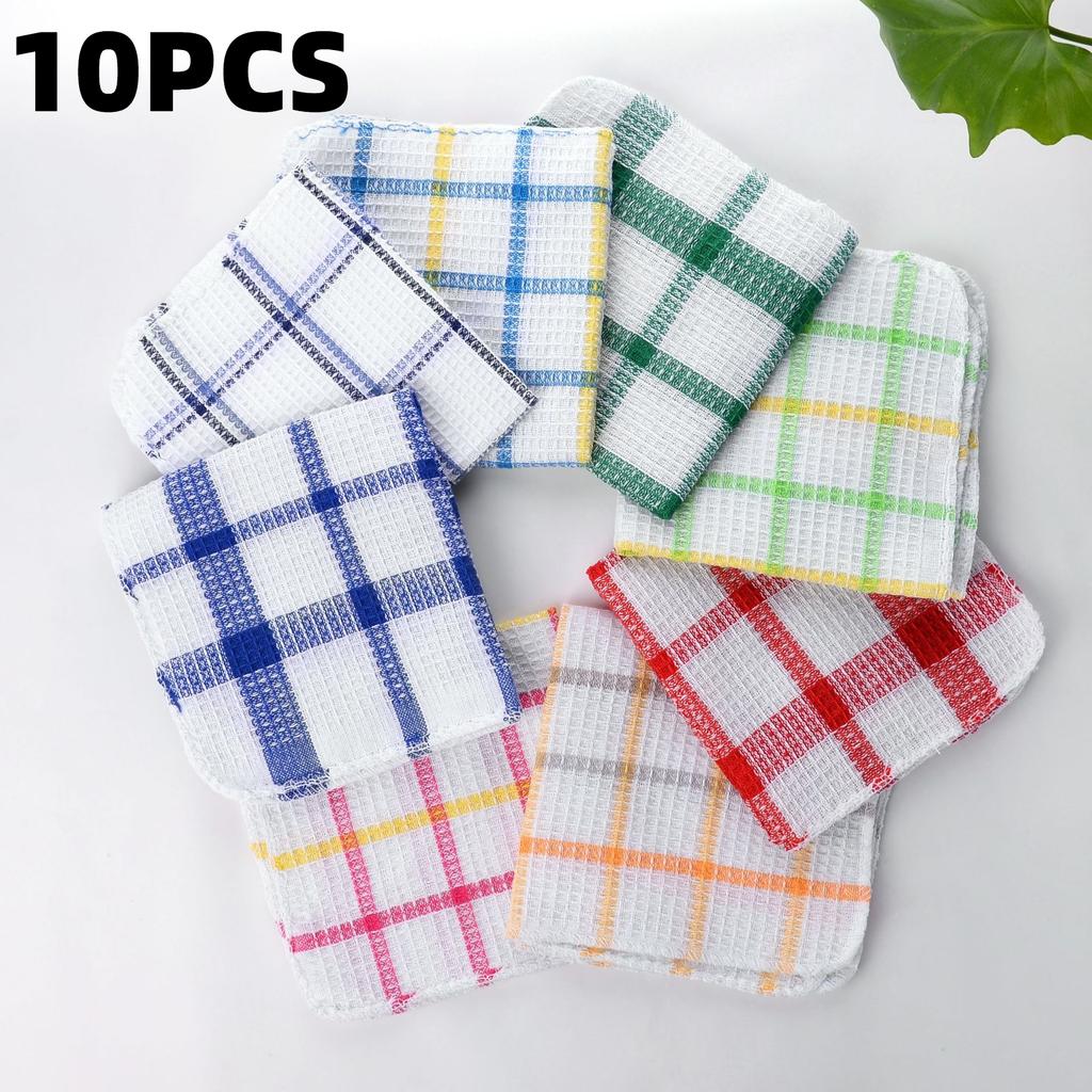10pcs Dishcloths Waffle-pattern Plaid Kitchen Towels Kitchen Housekeeping Cleaning Cloth Highly Absorbent Quick-drying Lint-free