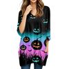 Damen Oberteile V-Ausschnitt 3/4 Ärmel Blusen Lässige Mittellange Hemden Mode Halloween Print Tunika Oberteile Mit Taschen