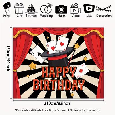 2D Magician Hat & Poker Cards Birthday Party Background