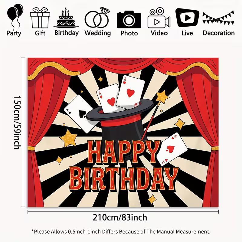 2D Magician Hat & Poker Cards Birthday Party Background
