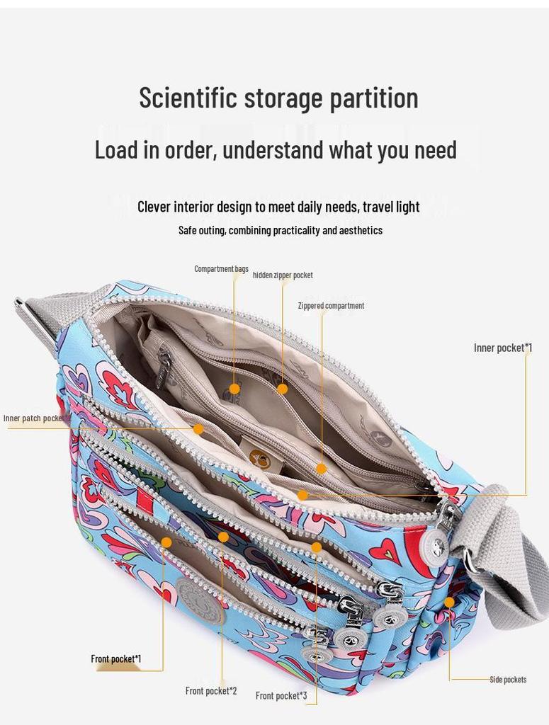 Printed Nylon Mom Bag - Oxford Cloth, Single Shoulder/Crossbody, Casual Lightweight Canvas Bag for Women