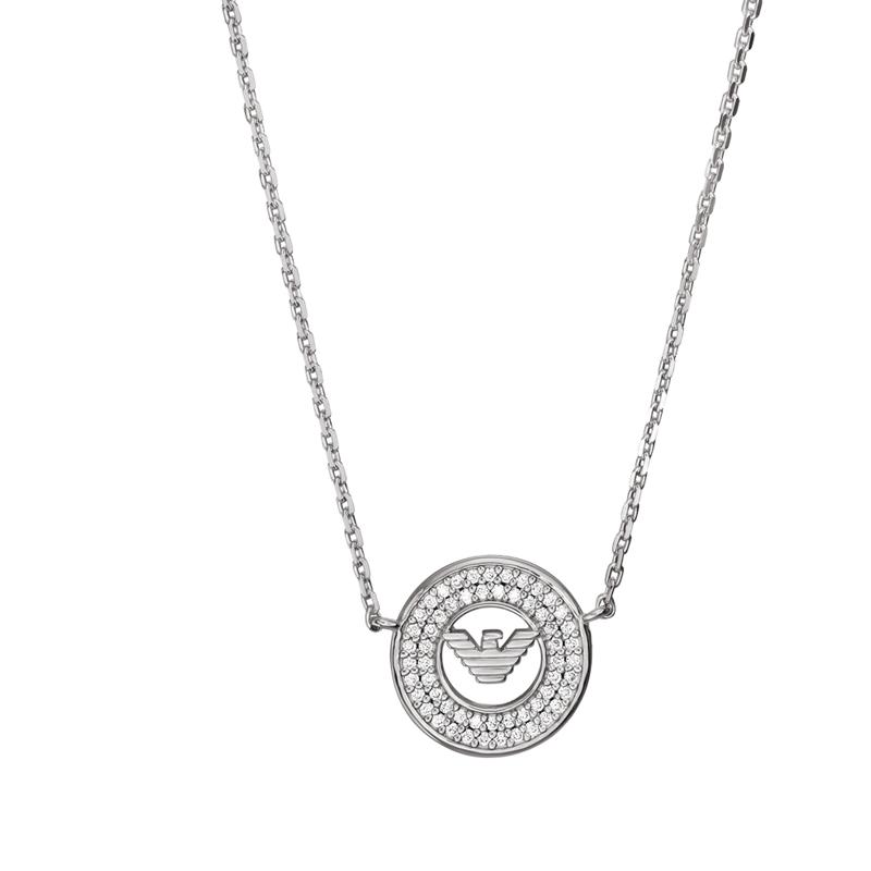 Emporio Armani Ferris Wheel Circular Ring Eagle Logo Zircon Necklace Women necklace Silver EG3585040